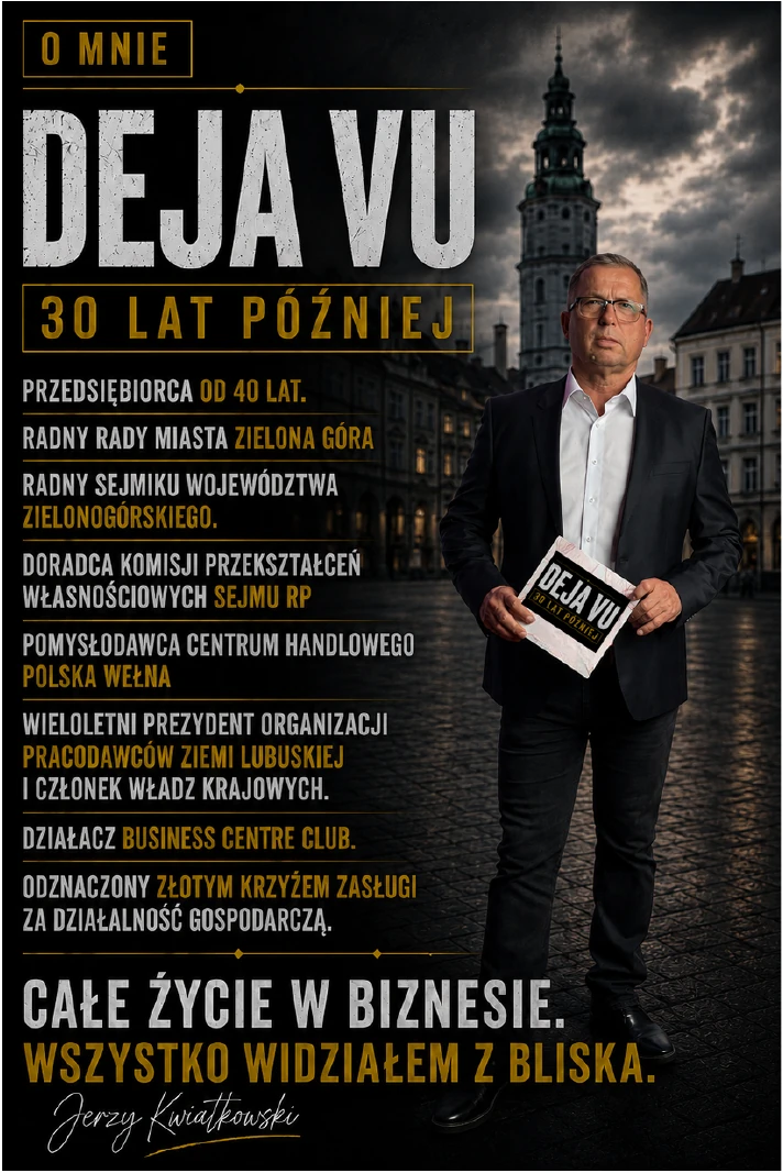 Jerzy Kwiatkowski na tle Zielonej Góry